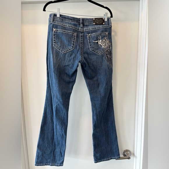 Harley Davidson Y2K Angel sequin sparkly flare jeans low rise - Picture 2 of 16